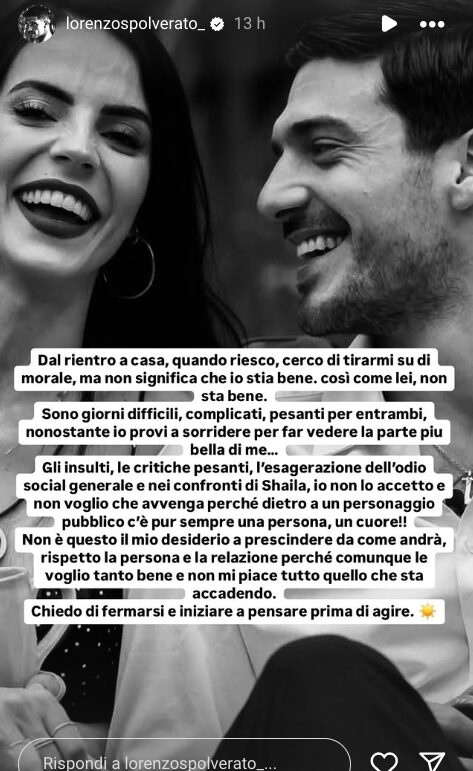 Galleria foto 'Grande Fratello, anche Lorenzo Spolverato interviene sui social e rivela: “Non sto bene, come lei. Stop ad insulti e critiche”' - foto 1