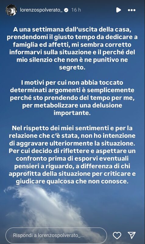 Galleria foto 'Grande Fratello, Lorenzo rompe il silenzio sui social post rottura con Shaila: “Sto prendendo del tempo per metabolizzare ma aspetto che…”' - foto 1