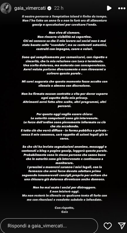 Galleria foto 'Temptation Island, Gaia Vimercati replica alle dichiarazioni dell’ex sul presunto tradimento e minaccia querele!' - foto 2